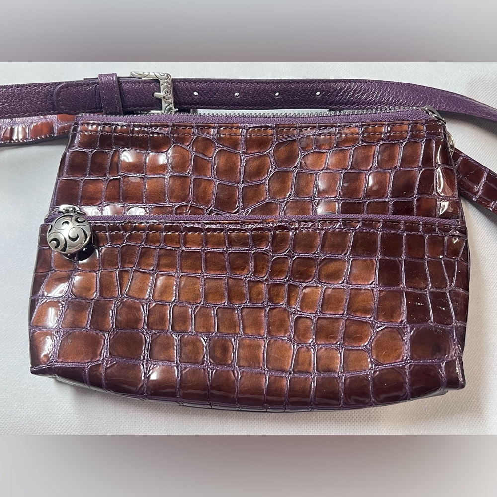 Brighton Croc-Embossed Outer and Leopard Print Interior Crossbody